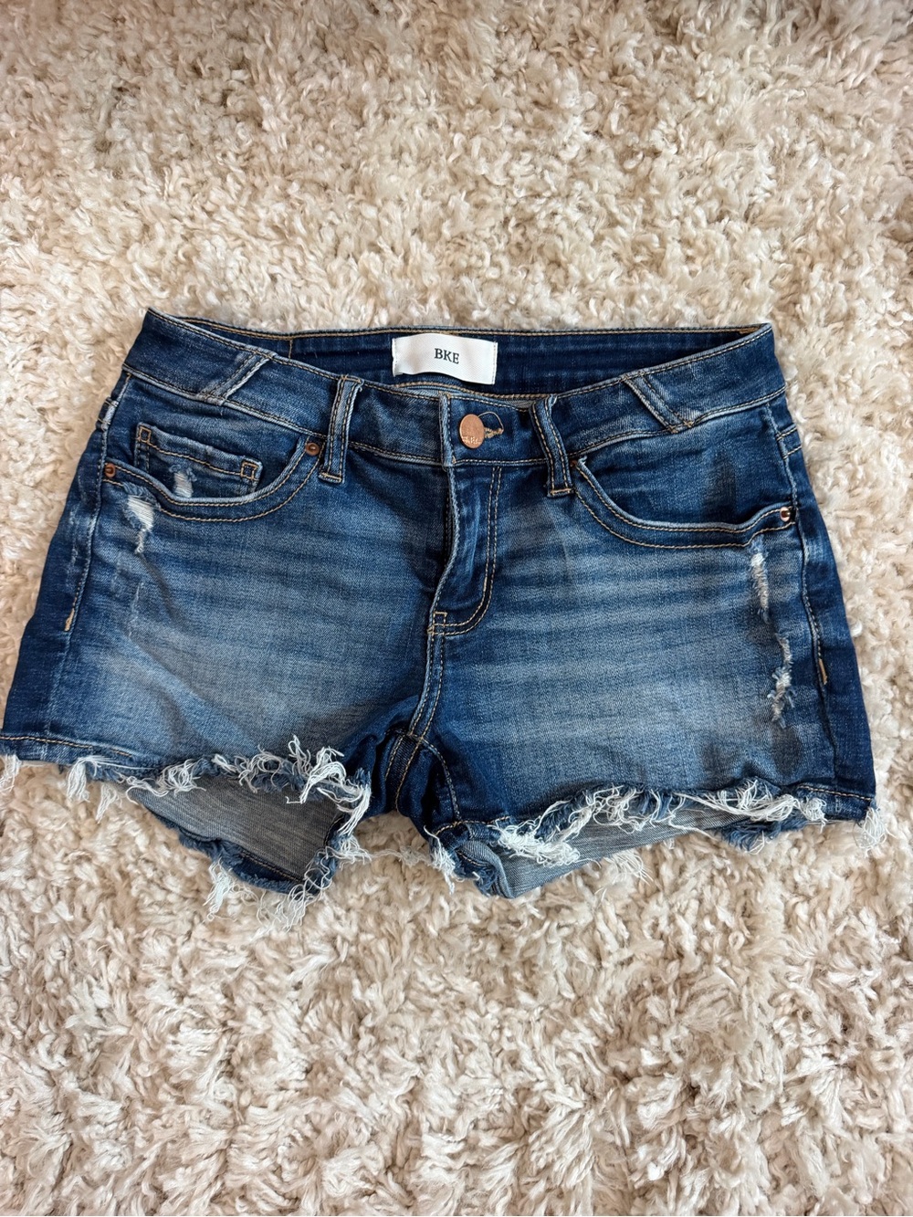 BKE Women's Frayed Dark Blue Denim Cutoff Shorts